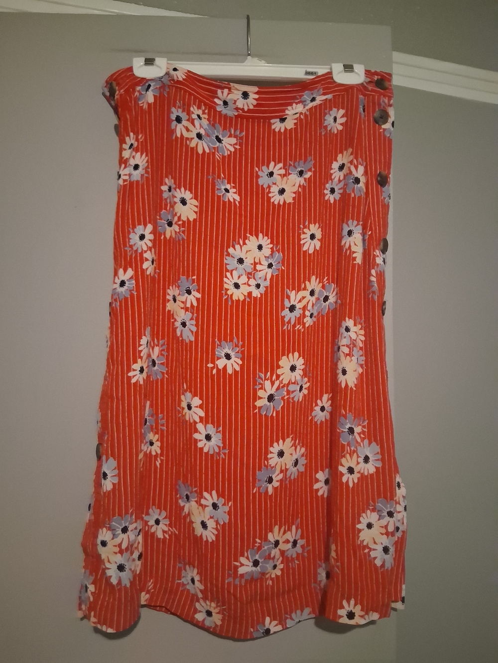 Madewell Orange Floral-Print Button Midi Skirt